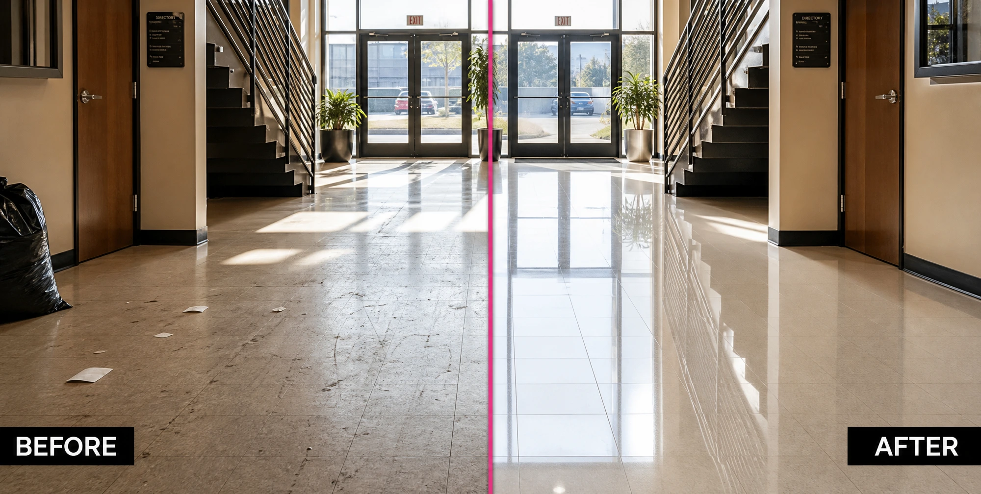 Office floors — before and after commercial cleaning by S&T Janitorial